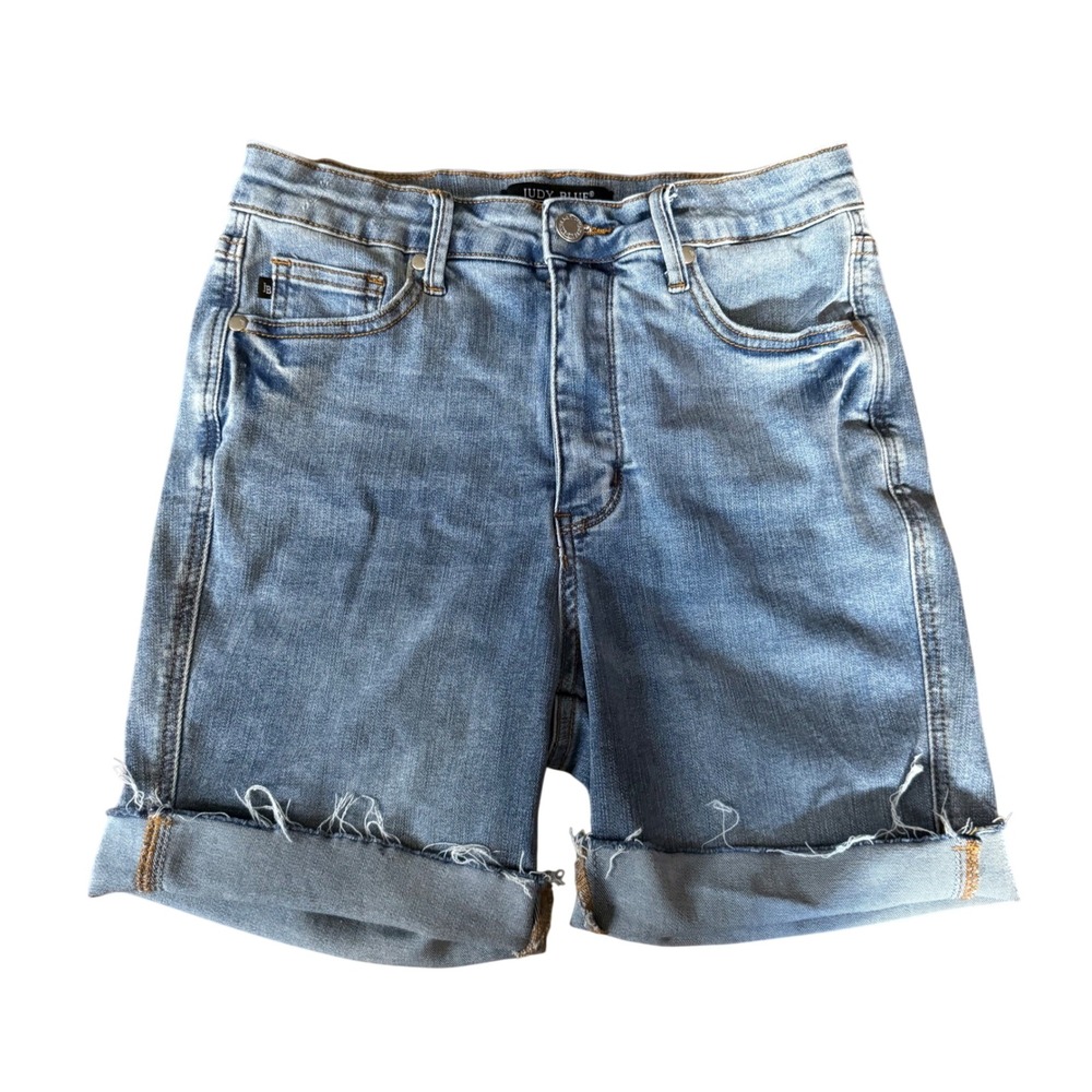 Judy Blue High Waist Raw Hem Denim Shorts Light Wash MD M Womens Medium